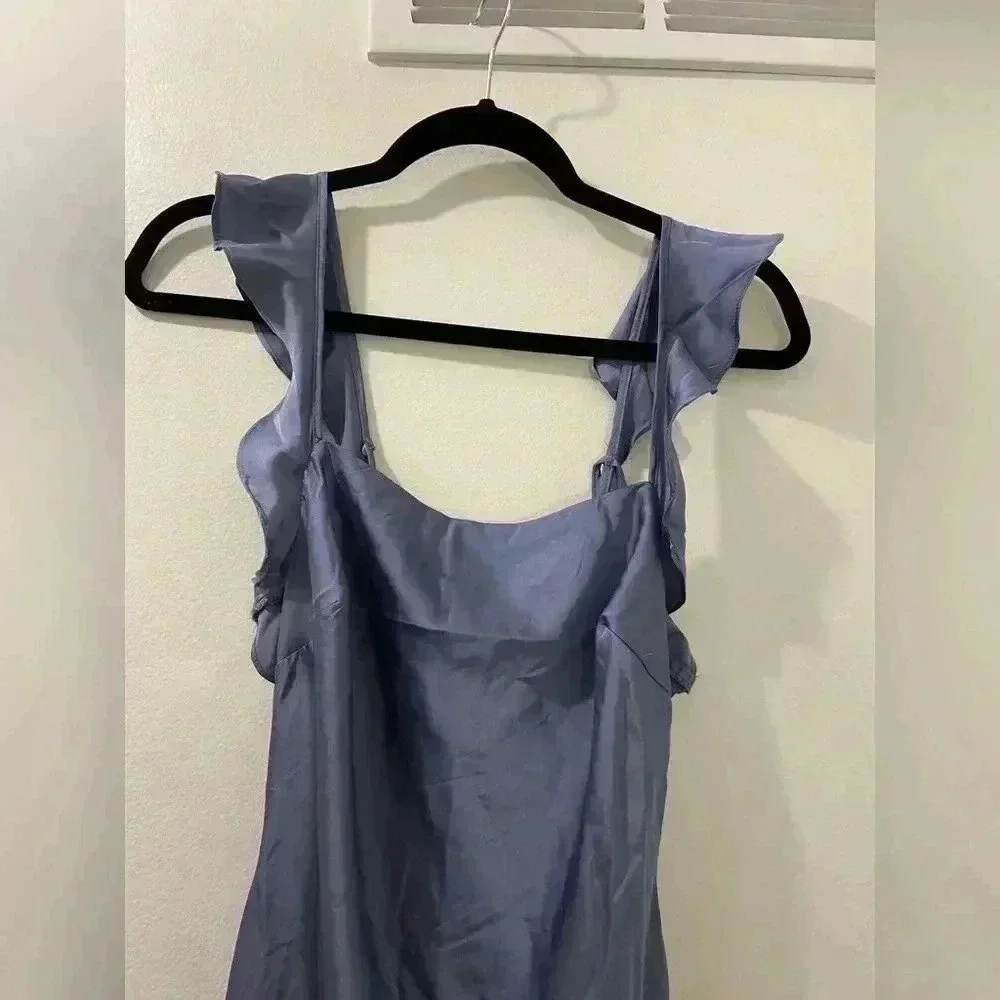 ASTR the Label BRYNA RUFFLE STRAP SATIN MAXI DRESS SZ XS slate blue - Picture 5 of 8